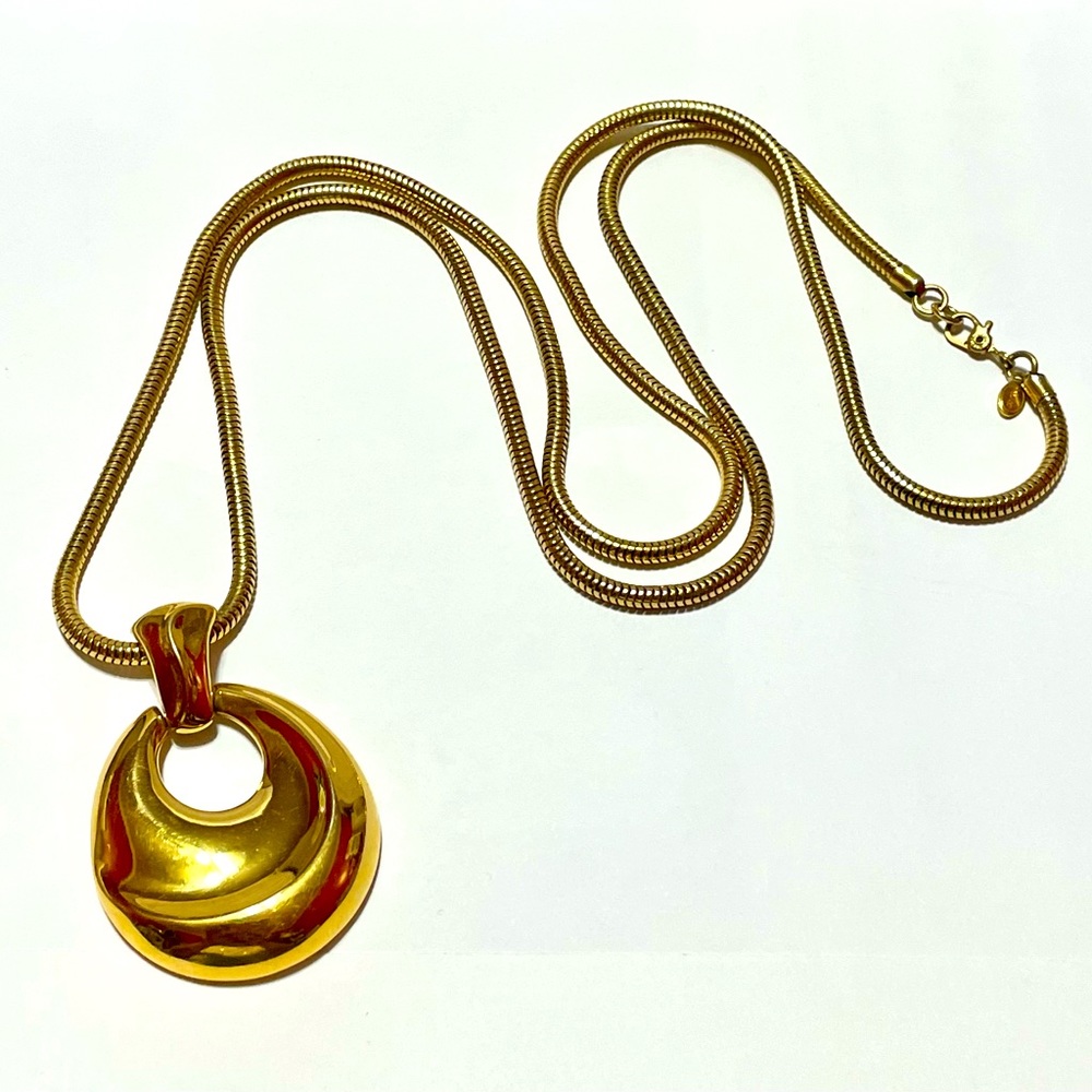 Vintage MONET Gold plated, LONG Necklace with snake chain. 24-28 inches long.